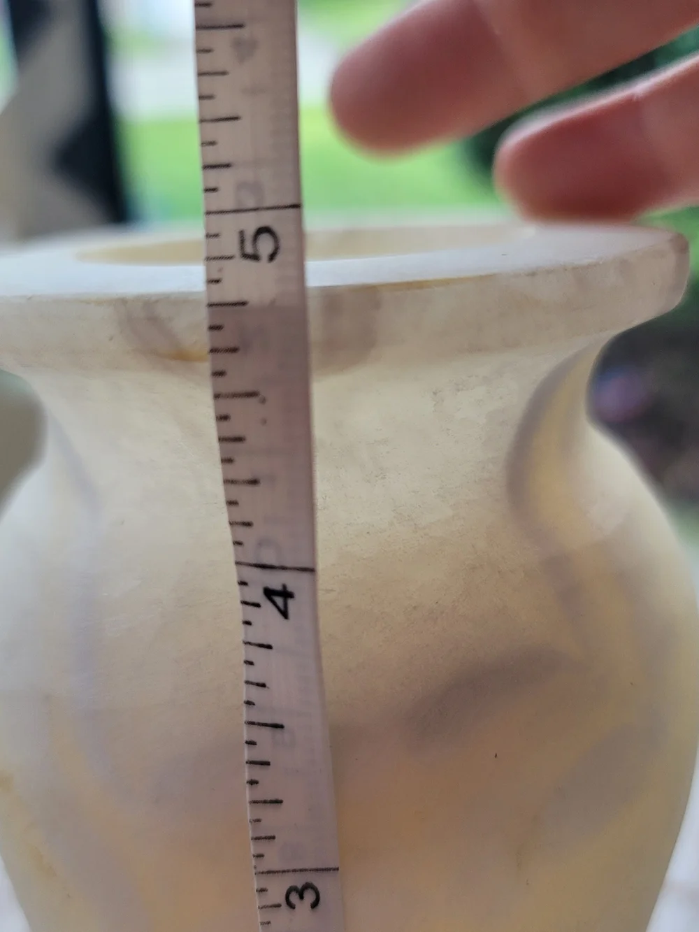 Hand Carved Stone/Alabaster Cream Low Urn Form Vase. Heavy
